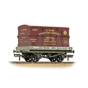 1 Plank Wagon LMS Grey with LMS Furniture Removal Service Container (weathered)