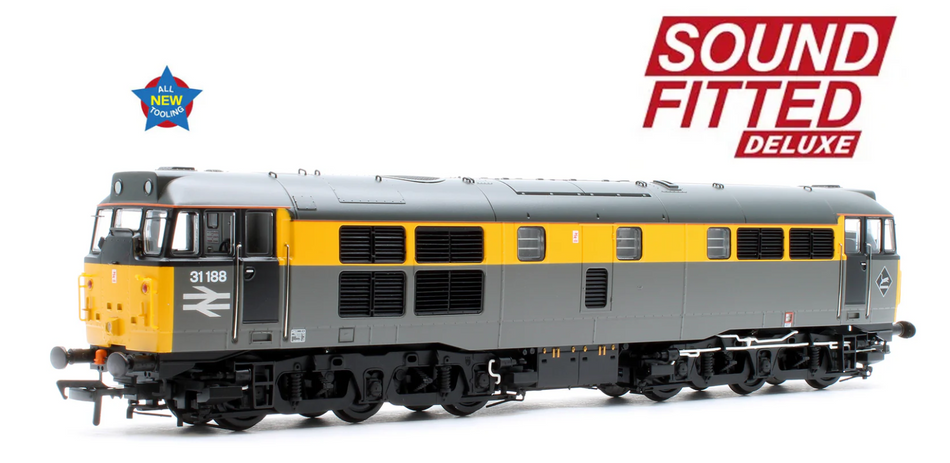 35-822SFX Class 31/1 Refurbished 31188 BR Engineers Grey & Yellow Diesel Locomotive - DCC Sound Deluxe