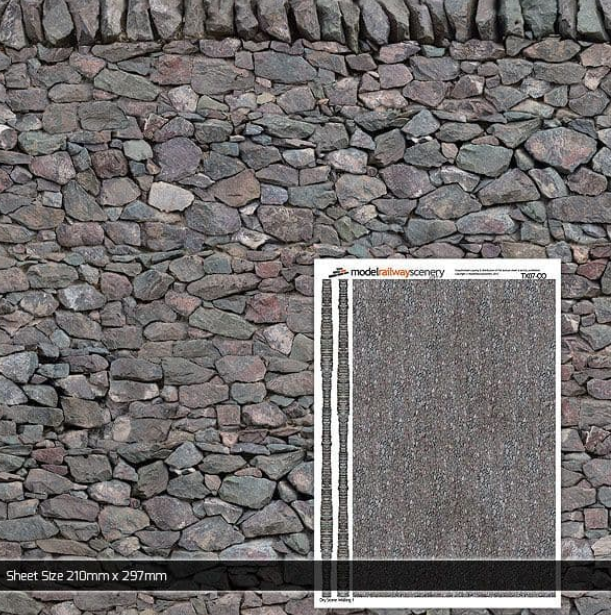 TX007 OO/HO Dry Stone Wall Texture Paper (x5)