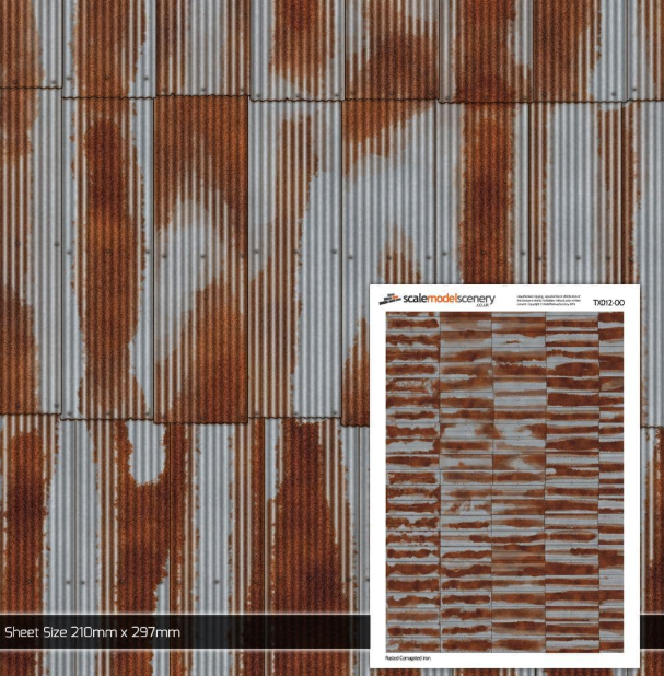 TX012 OO/HO Rusty Corrugated Iron Texture Paper (x5)