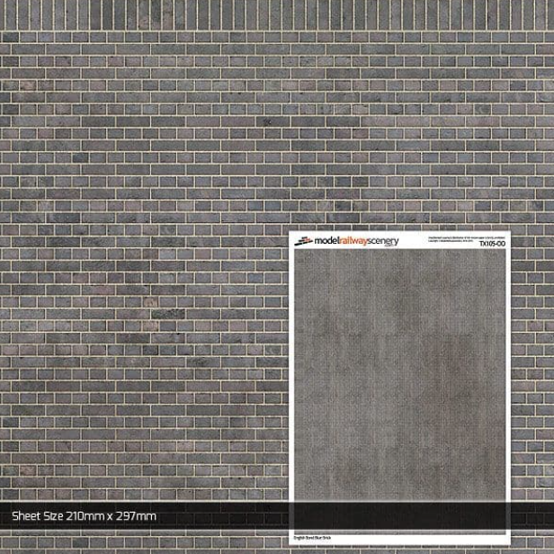 TX105 OO/HO English Bond Blue Engineering Brick Texture Paper (x5)