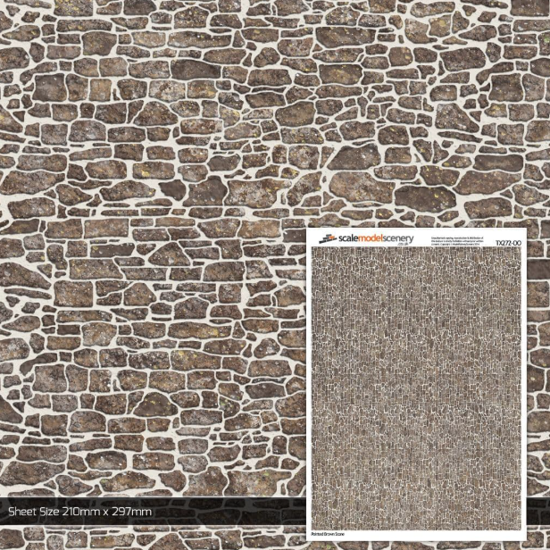 TX272 OO/HO Pointed Brown Stone Texture Paper (x5)