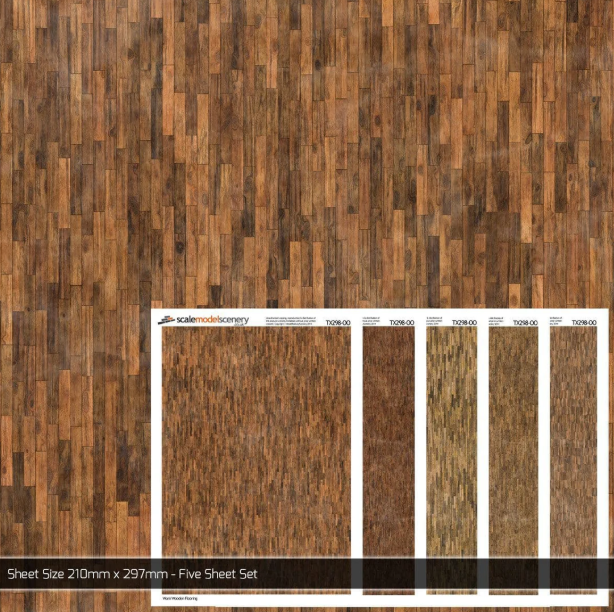 TX298 OO/HO Worn Wooden Flooring Texture Paper (x5)